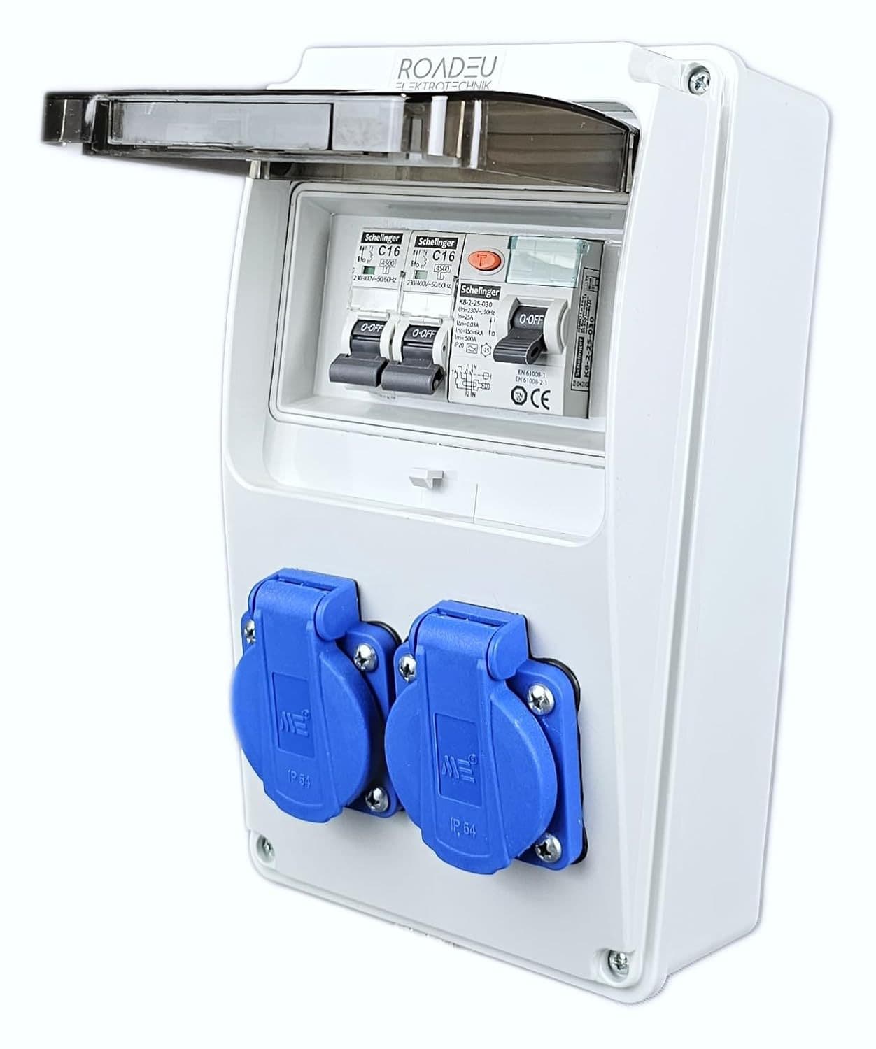 RoadEu - Stromverteiler 230V - 2x Schuko Steckdose mit Schal