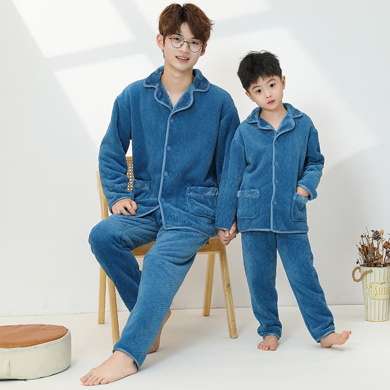 Double-layer thermal fleece pajamas for autumn and winter, coral fleece sleepwear for children and toddlers, baby fleece flannel set wholesale