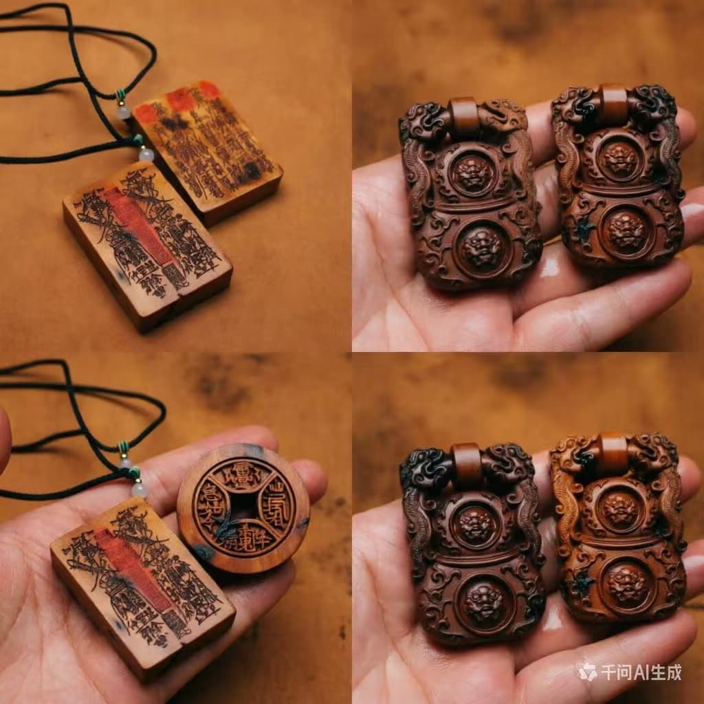 Lightning strike double-sided jujube wood pendant pendant Wushi Ping An portable wooden sign carved ornaments