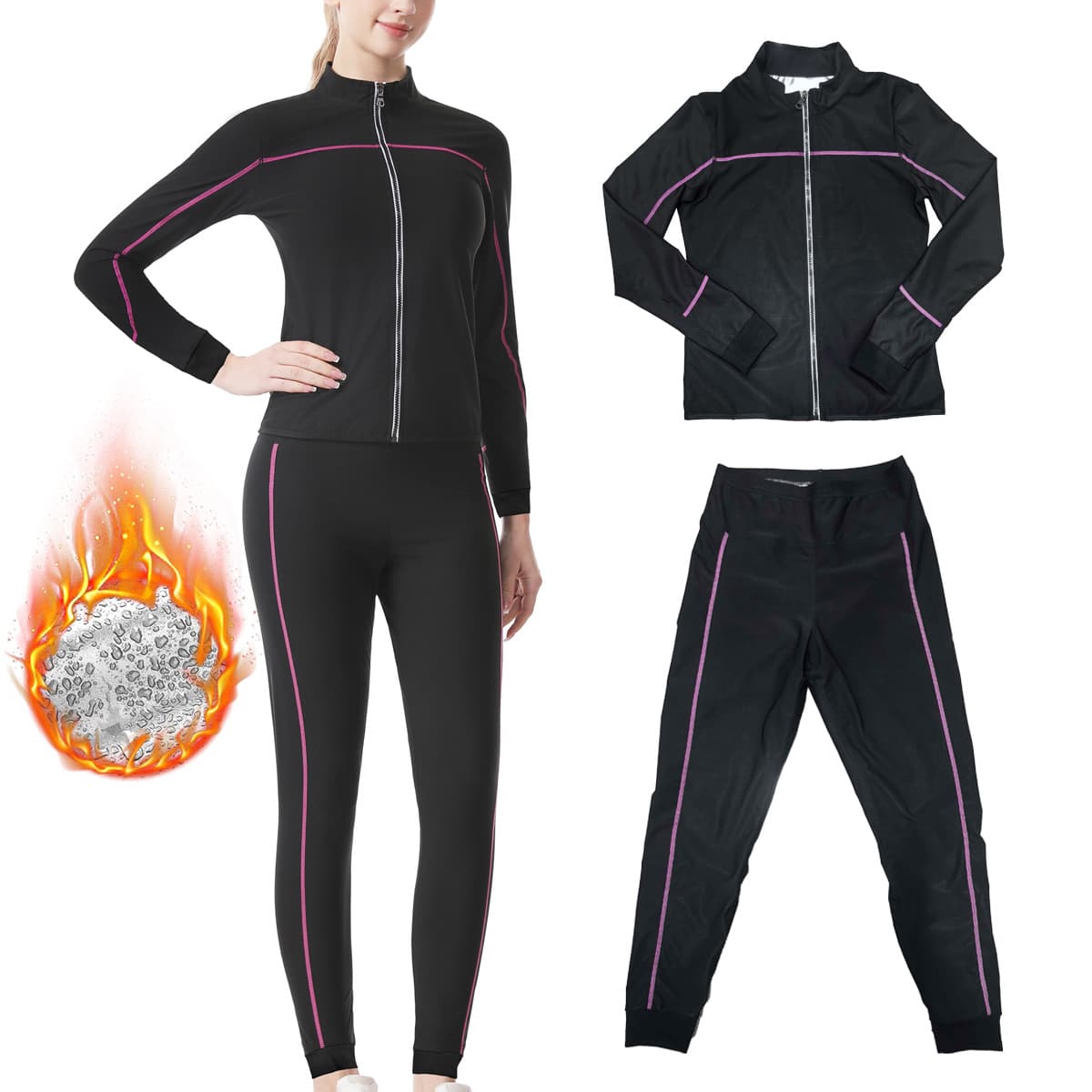 Women's Cross-Border Sweat Suit Set Zip Long Sleeve High Neck Sauna Suit Fitness Yoga Sweat Slimming Clothing