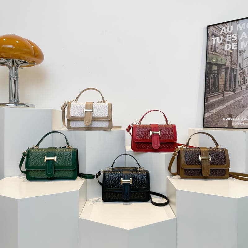 Wholesale fashion contrasting color woven pattern handheld small square bag women's bag 2025 spring new style light luxury shoulder bag trendy crossbody bag
