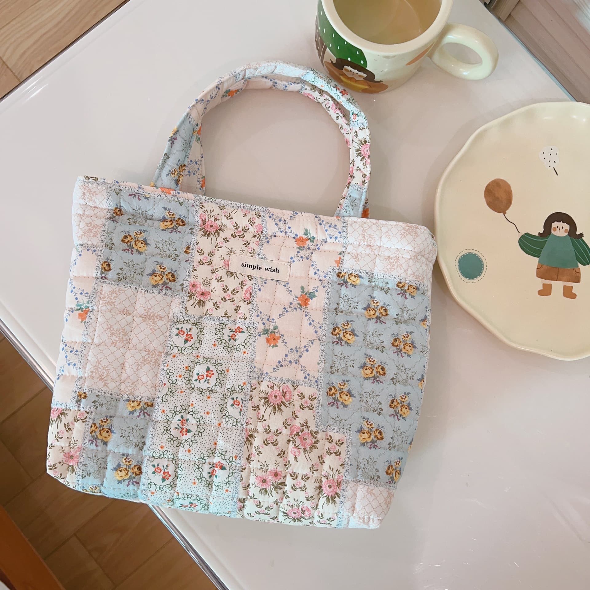 [Suxi Cloth Bag] Korean-style Floral Quilted Handbag Small Soft Tote Lunch Bag Mommy Bag