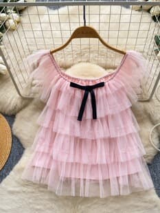 Korean-style Sweet Bowknot Layered Mesh Blouse for Women Summer Fashionable Age-Reducing Short Sleeve Elegant Top