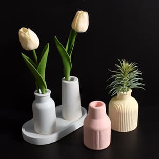 DIY Striped Round Vase Mold, Oval Tray Flower Pot Base, Aromatherapy Insert Vase Decoration, Plaster Silicone Mold