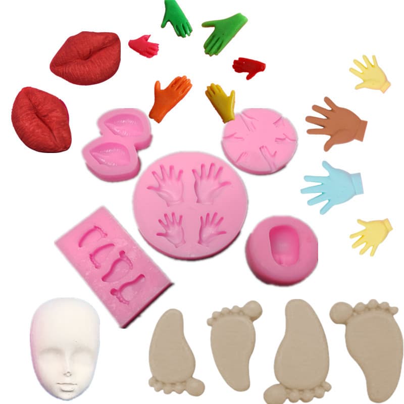 Fondant Silicone Human-Sized Palm and Footprint Press Mold - Cartoon Doll Face Expression Mold, Sexy Red Lips Mold