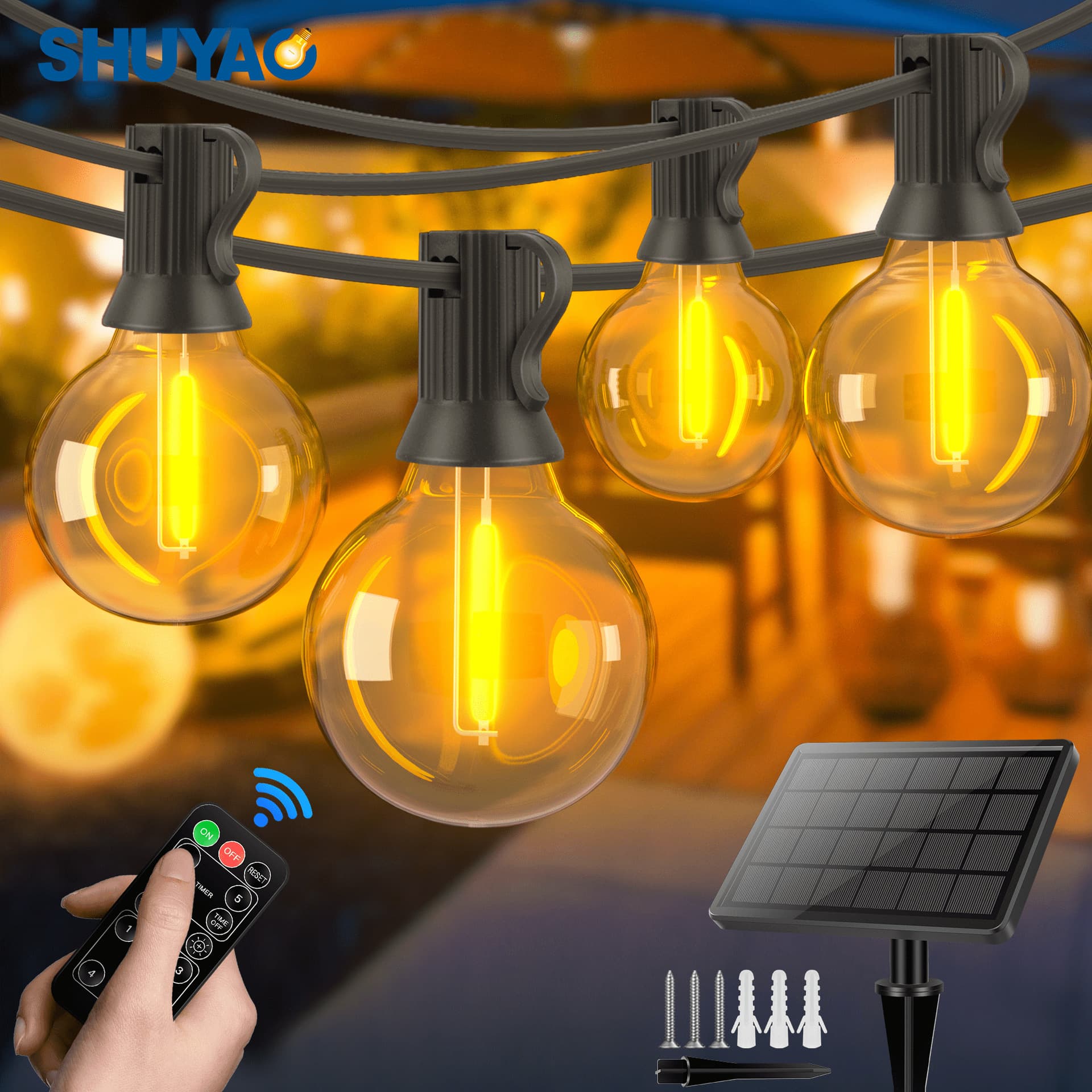 G40 solar remote control light string wholesale camping camp dimming atmosphere light USB rechargeable outdoor waterproof decorative light