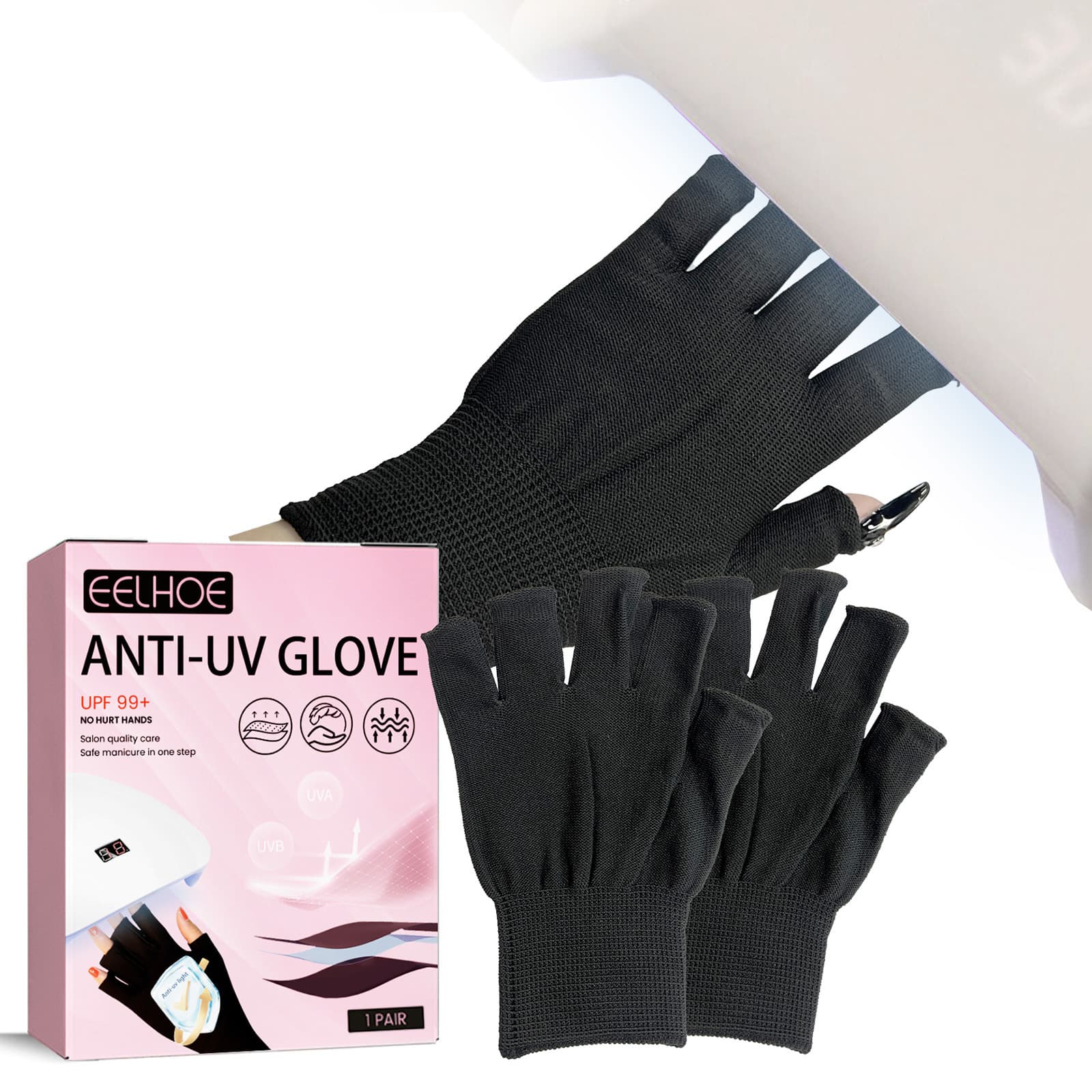 EELHOE Nail UV Gloves - Hand Protection Gloves for Nail Lamp Use, Anti-Blackening and Anti-Tanning, UV Blocking Gloves for Curing Lamps