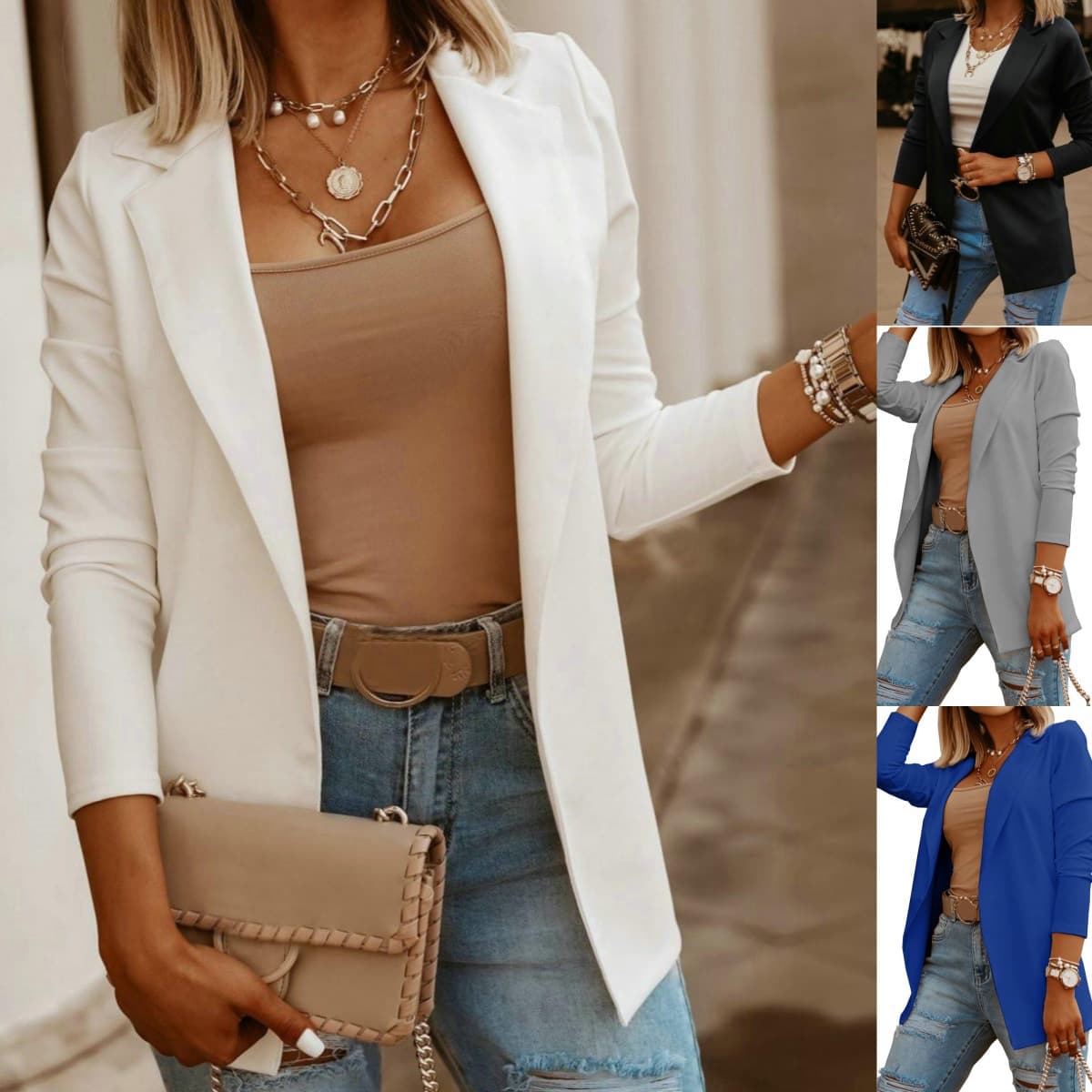 All colors and sizes available. Spring/Fall women's blazer for Temu/Amazon, European and American style casual solid color long-sleeve ladies' suit jacket.
