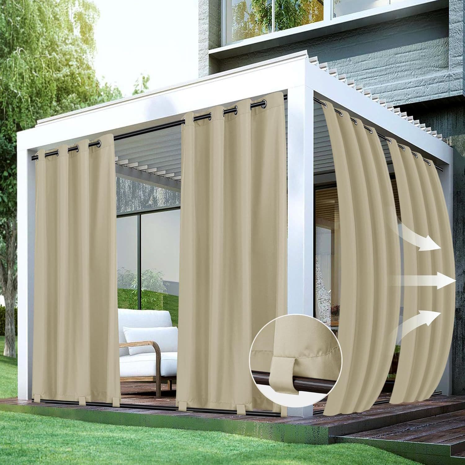 Cross-border spot outdoor waterproof oxford cloth curtains with upper holes and lower straps rainproof curtains outdoor porch courtyard curtains