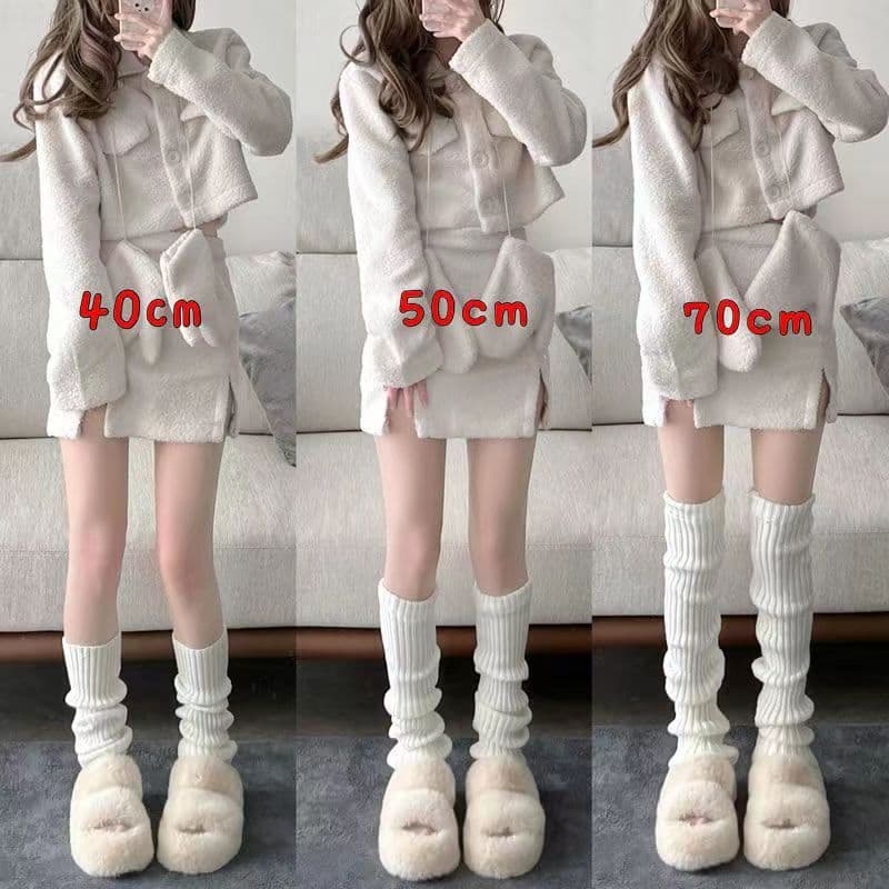 Autumn/Winter Warm Vertical Stripe Knitted Stacked Leg Warmers Japanese JK Girl Calf Socks Ins Hot Girl Cold-Proof Versatile Leg