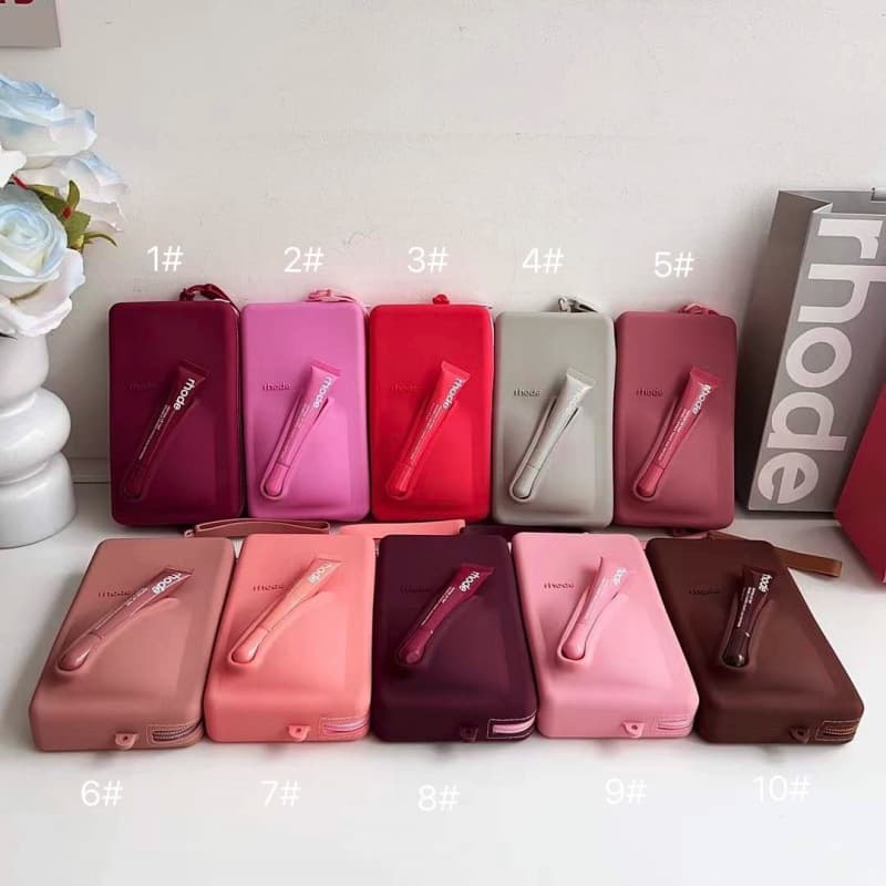 Rhode Lip Gloss Cosmetic Bag Square Silicone Storage Bag Travel Toiletry Bag Mini Power Bank