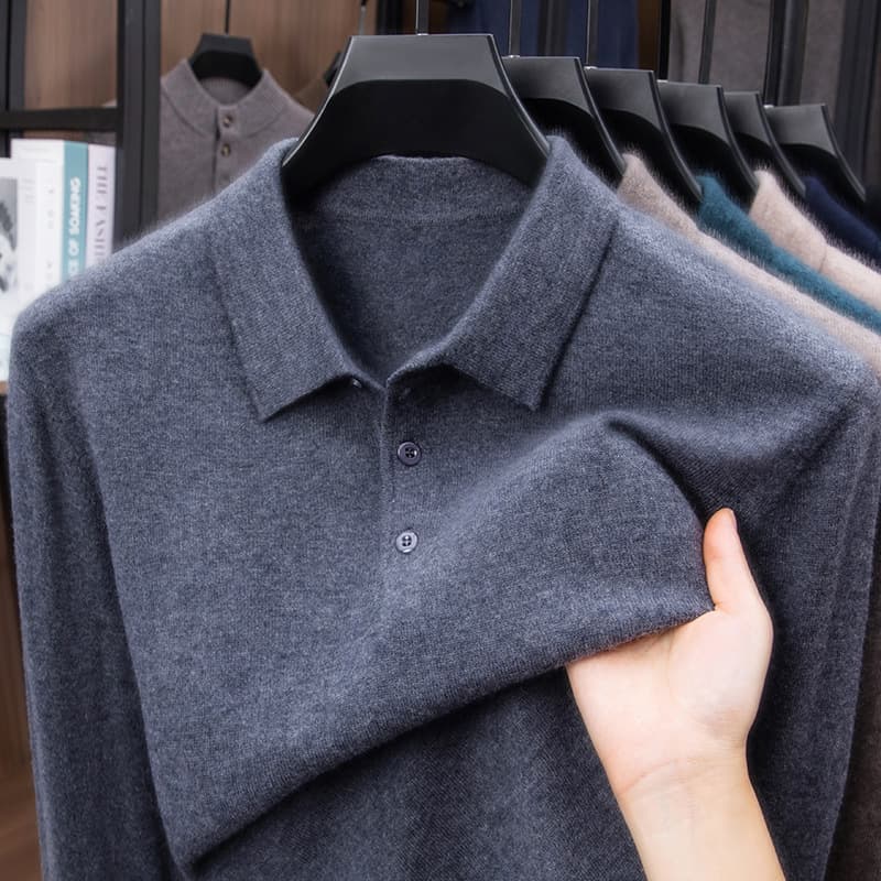 100% Anti-pilling Wool Thickened Sweater, Commuting Collar, Solid Color, Warm and High-end, Men's Dad Wear Innerwear