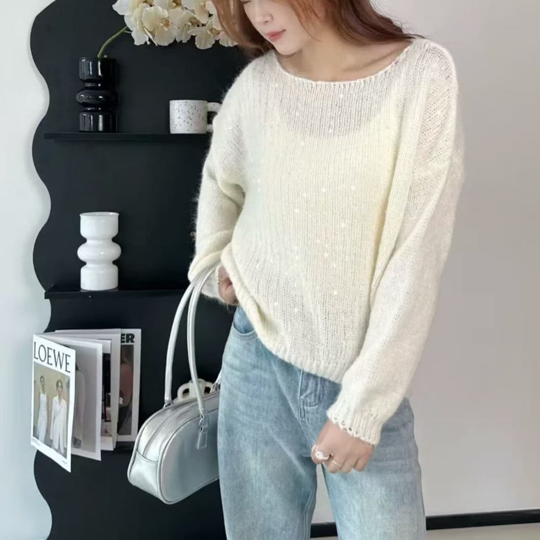 Mohair Thin Sequin Cardigan Women's Spring/Fall New Sun Protection Hollow Knit Top Summer Casual Blouse