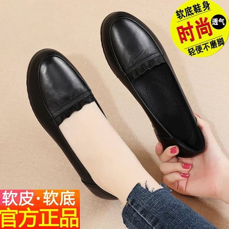 New soft leather women's leather shoes, non-slip, wear-resistant, comfortable, breathable, soft sole, one-step lightweight, middle-aged and elderly mother's shoes for women