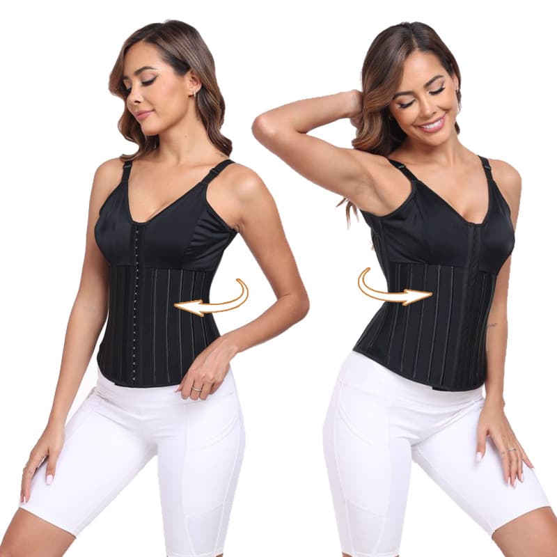 Four-Row Buckle Reinforced Shaping Latex Waist Cincher, Shapewear Vest Top with Built-in Bra, Tummy Control, Waist Slimming Body Shaper