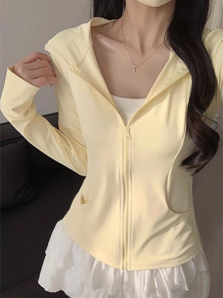 Yellow Ice Silk Slimming Sun Protection Top for Women Summer 2026 New Petite Summer Jacket Thin Short Top Outfit
