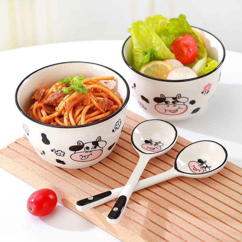 4.5-inch Ceramic Dinnerware Set Wholesale Underglaze Color Bowl and Plate Set Ceramic Bowl One Bowl One Spoon High Appearance Home Use