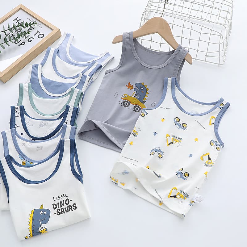 2025 summer new cartoon print boneless children's vest, pure cotton boys' simple sleeveless fitted top base layer