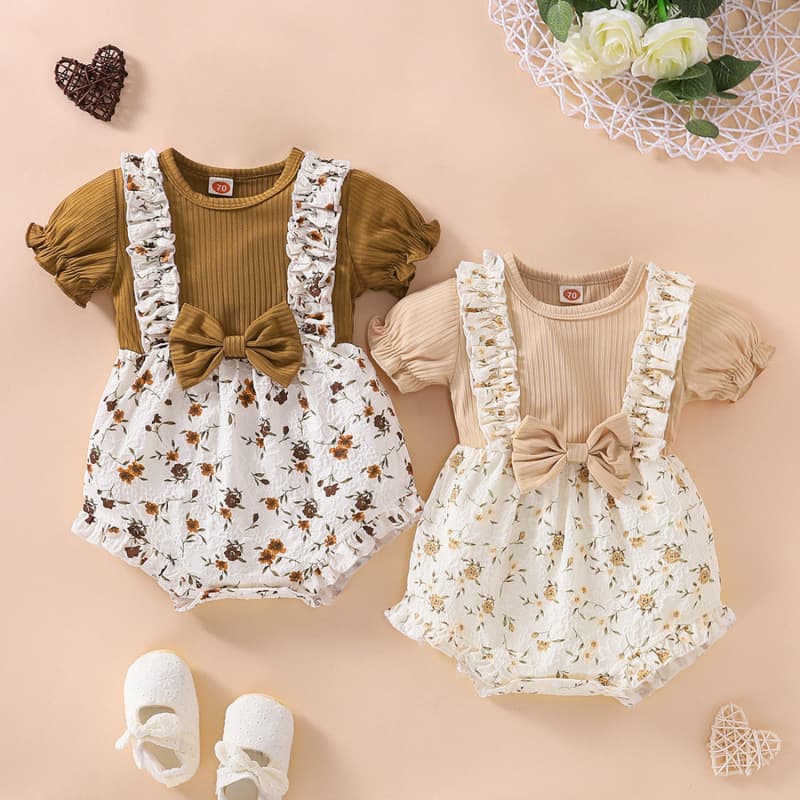 New Adorable Baby Girl Summer Thin Fabric Fake Two-Piece Romper Bodysuit Trendy