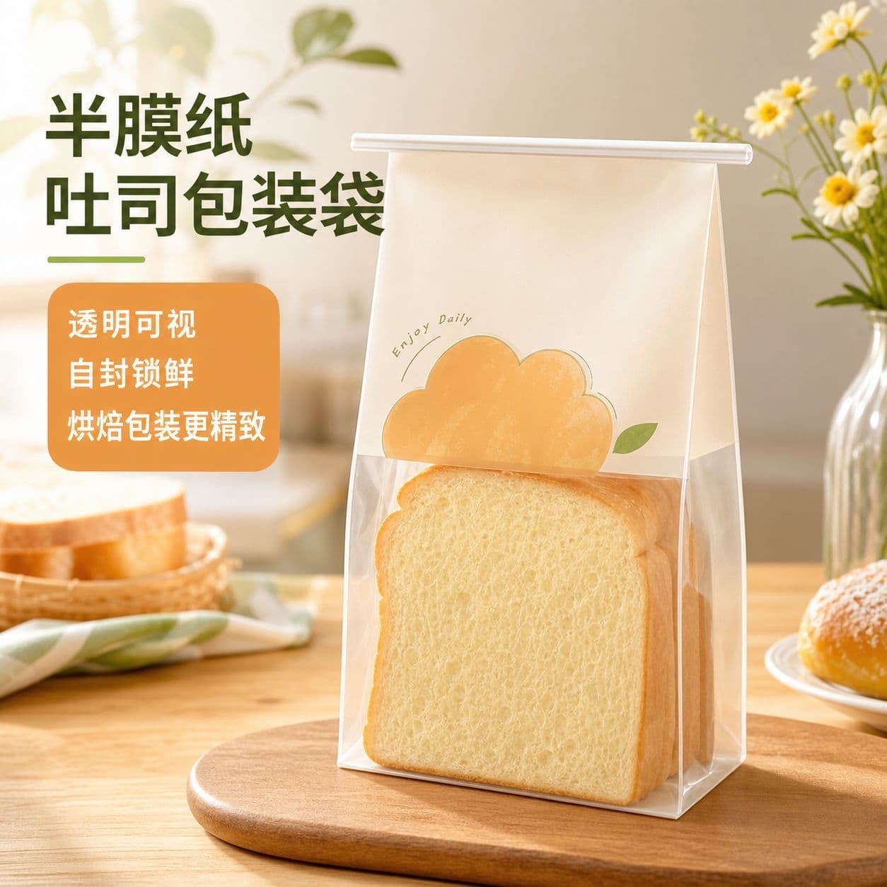 Transparent Semi-Film Paper Toast Bread Packaging Bag Baking Dessert Sandwich Ziplock Bag Fresh Baked Sliced Bread Bag