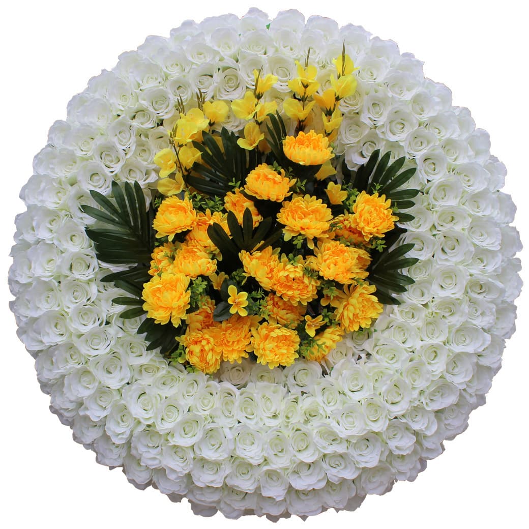 Artificial floral wreaths, white rose wreaths, funeral wreaths, round wreaths, funeral supplies, flowers for placement in the memorial hall