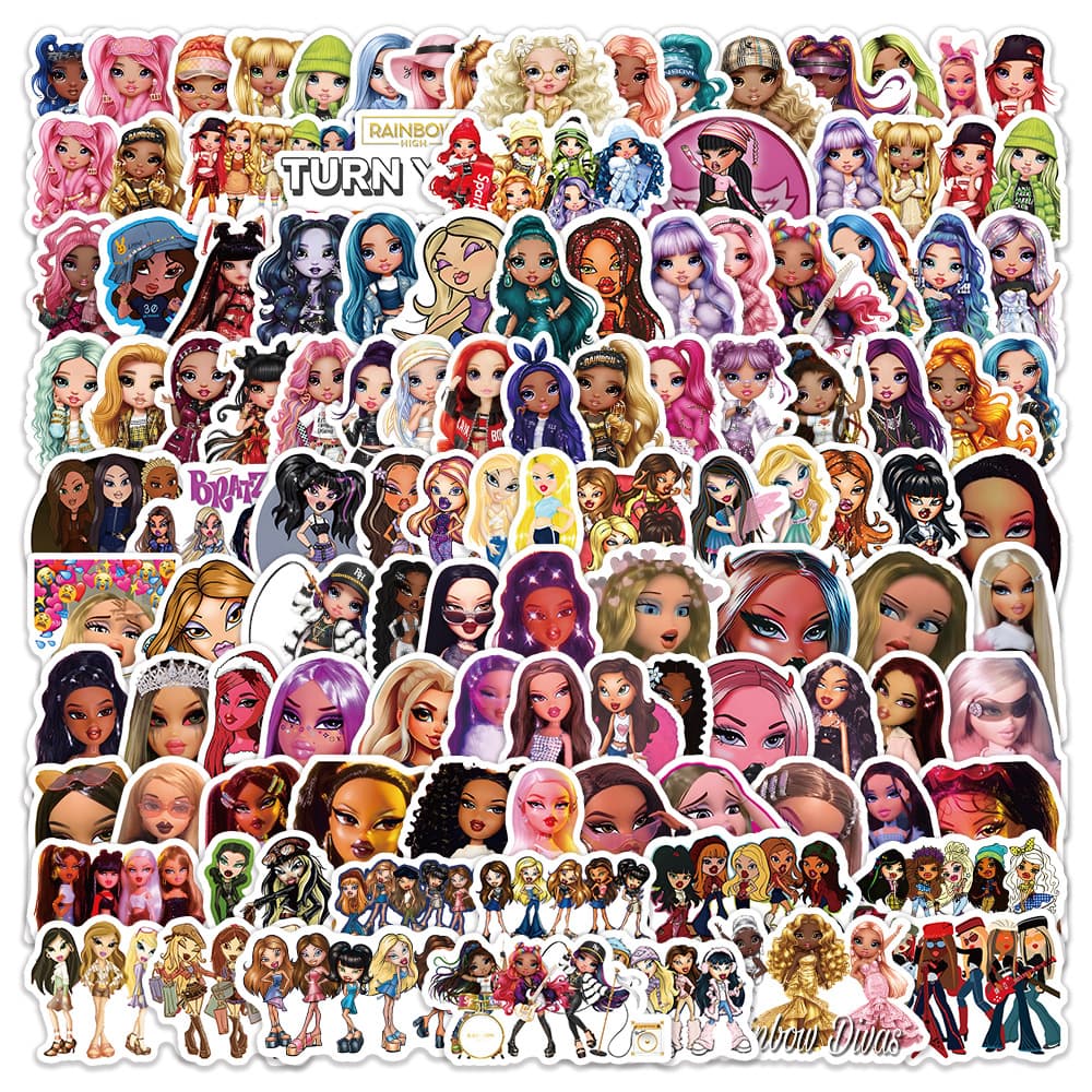 100 Bratz Cartoon Graffiti Stickers Bratz Rainbow Doll Decorative Car Luggage Stickers Wholesale