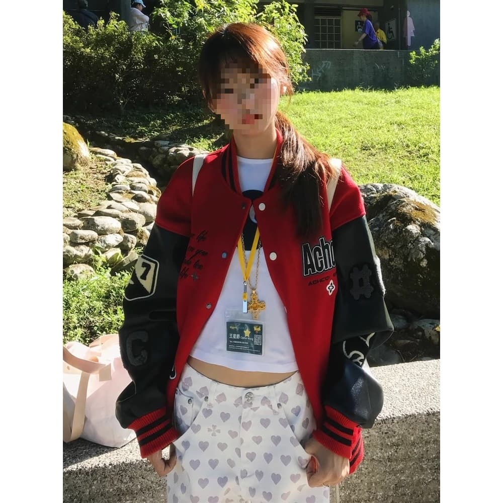 Thick, high-weight couple's starting quality leather sleeve jacket original spring and autumn men's and women's woolen baseball uniform jacket for women