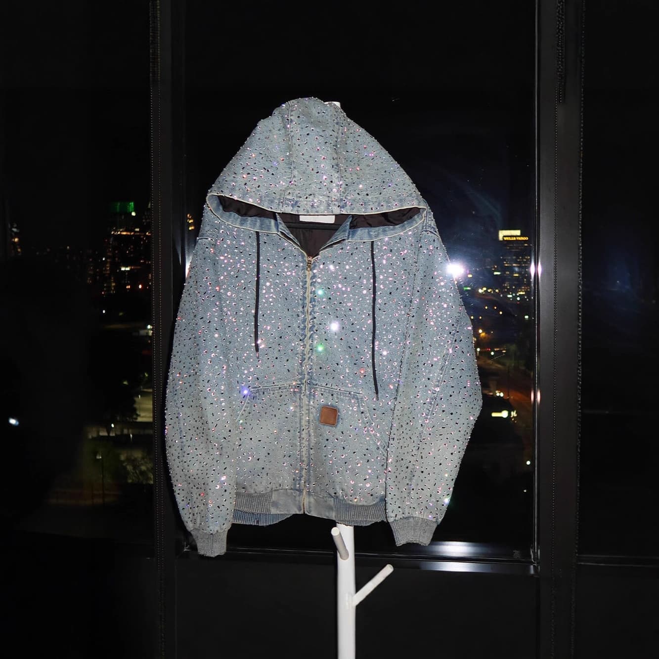 Cross-border foreign trade European and American high street hip-hop heavy industry hot diamond rhinestone denim jacket jacket denim hoodie top men