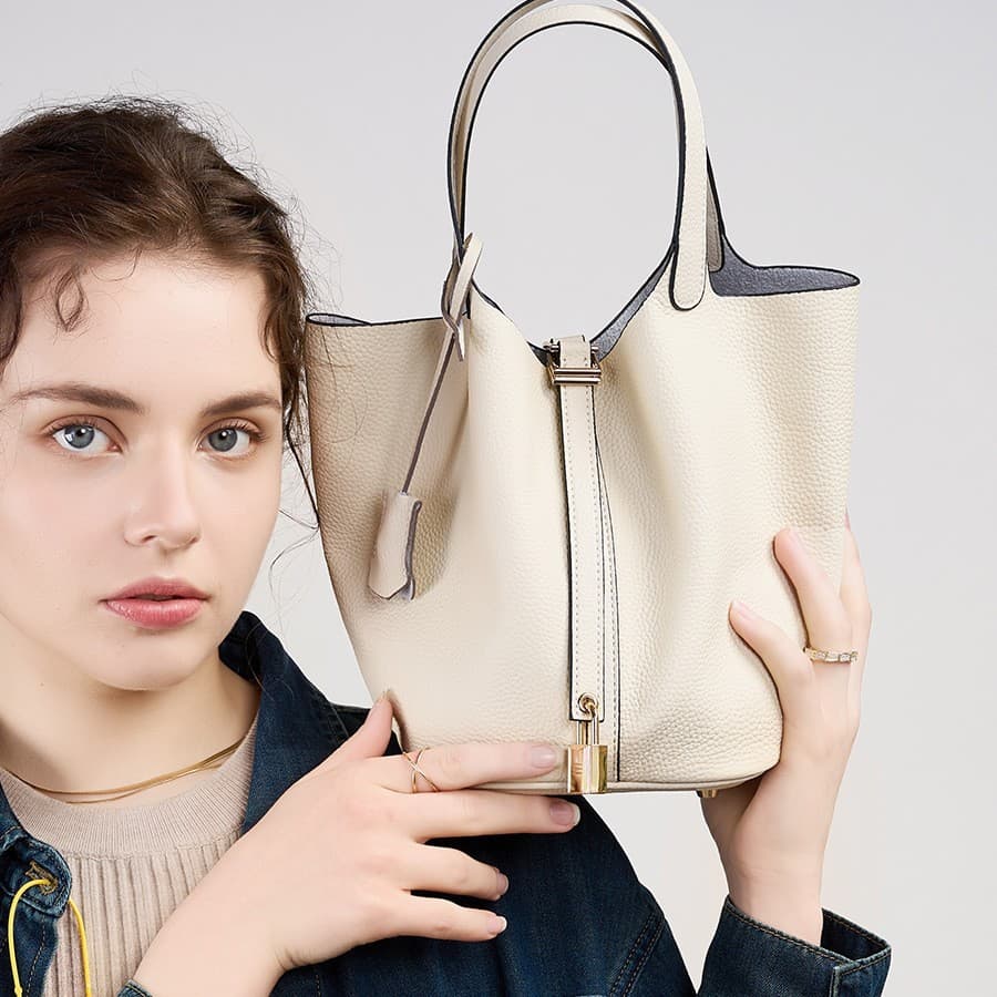 2025 New Bucket Bag Basket Bag Women's Genuine Leather Handbag Mommy Bag Bride Wedding Bag Premium