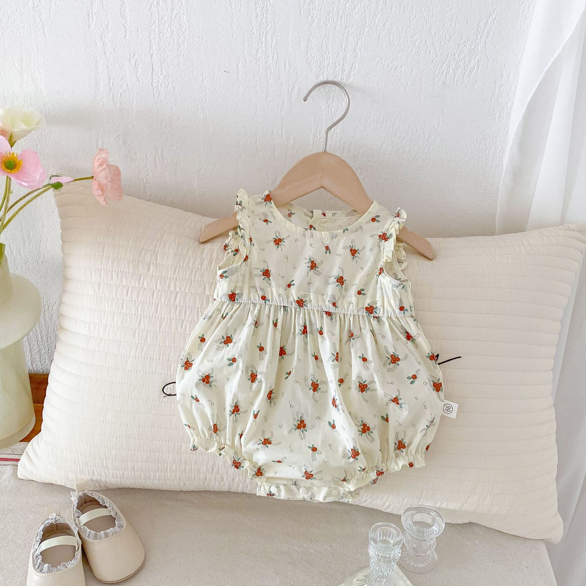 25 Korean Style New Baby Summer Fresh Printed Sleeveless Girls' Romper, Stylish Thin Outfit for Crawling