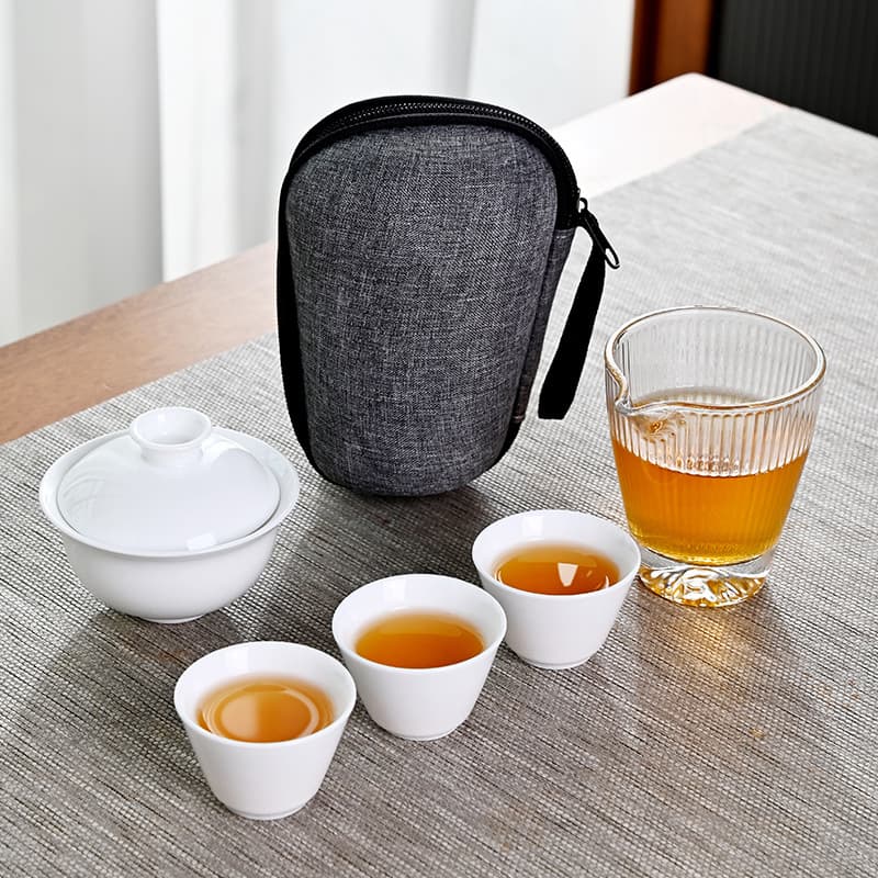 Outdoor Travel Tea Set Wholesale Ceramic Quick Cup Minimalist Three Cups High-End Car Portable Gift with Logo Printing