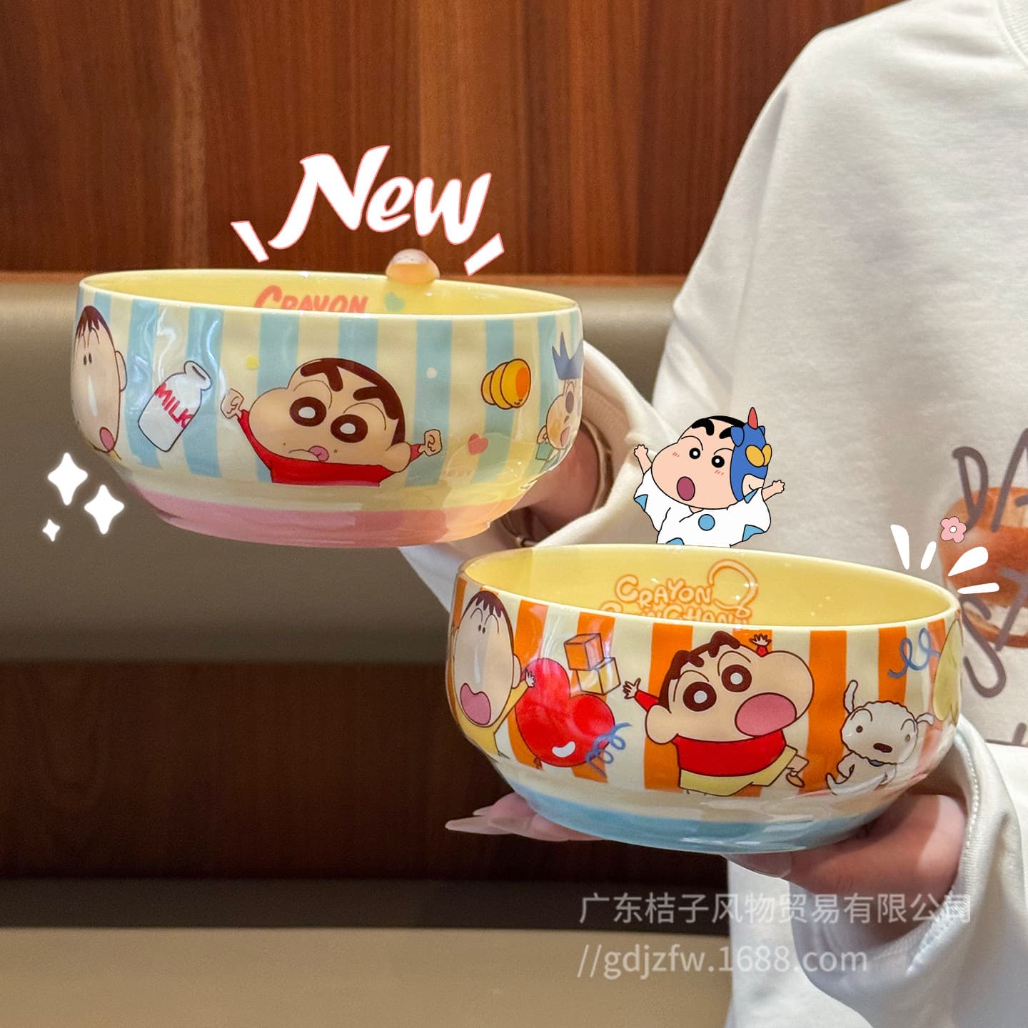 Crayon Shin-chan Ceramic Noodle Bowl Soup Bowl Tableware Home Cartoon Cute High Appearance Chopsticks Spoon Luosifen Bowl