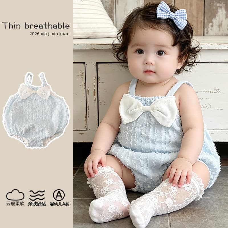 Infant and toddler sling summer clothes cute newborn baby going out with bow tie one-piece fart clothes toddler summer clothes