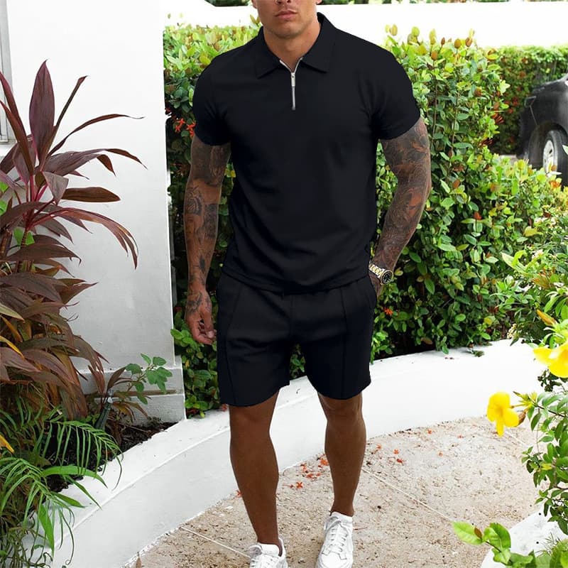 Men's Casual Short Sleeve T-Shirt and Shorts Set, Slim Fit Summer Two-Piece Solid Color for Amazon EU/US Cross-Border