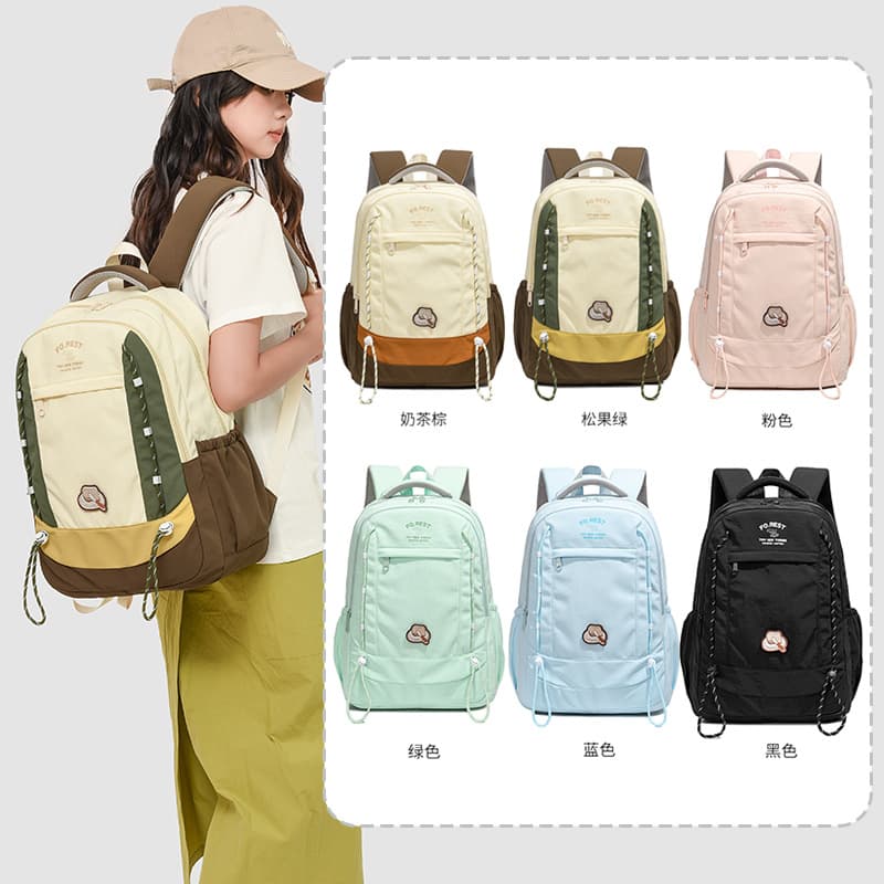 Simple Korean Style Contrasting Color New School Bag, Lightweight Travel Casual Backpack, Stylish, Stain-Resistant, Large-Capacity Backpack