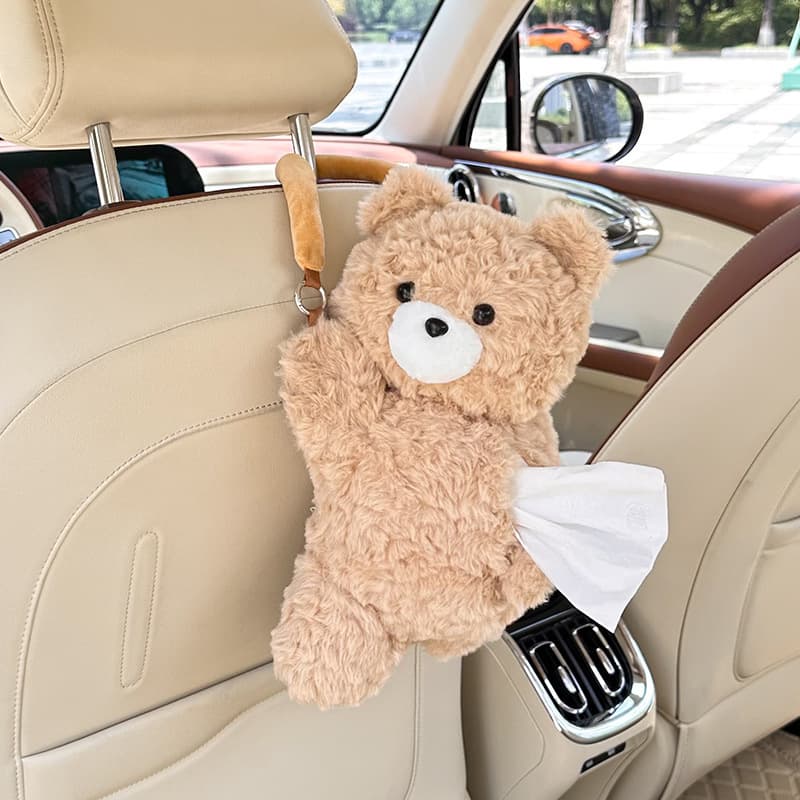 New Cartoon Car Tissue Box Plush Cute Bear Car Hanging Tissue Holder Interior Decoration Tissue Bag