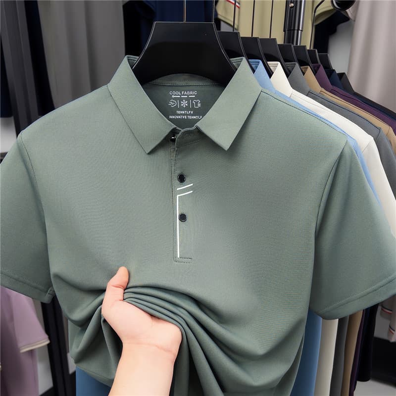 Summer Cool-Touch Polo Shirt for Men Business Casual Turn-Down Collar Short Sleeve T-Shirt High-Stretch Breathable Men's Polo Shirt