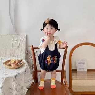 Boys and Girls Summer Set Cute Short Sleeve Top Stylish Suspenders Romper Baby Summer Clothes Super Cute POLO Shirt