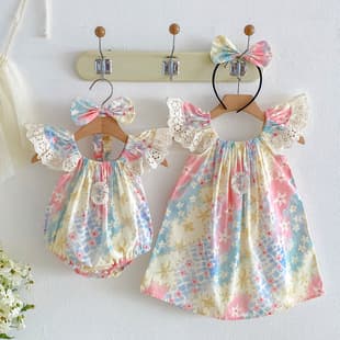 New 26 Style Romper for Baby Girls Bodysuit Infant Dress Sister Outfit Cotton Toddler