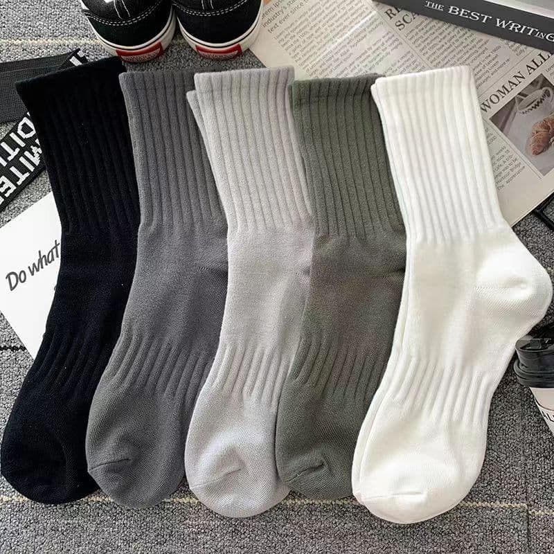 Zhuji Men's Mid-Calf Solid Color Spring/Autumn Long Socks, Versatile Ins Style Sports American High-Waist Business Socks