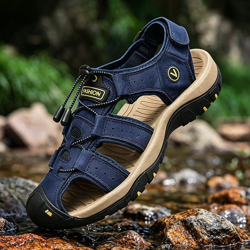 Men's Genuine Leather Sandals, High-End Dad Shoes, Outdoor Closed-Toe Casual Beach Sandals for Summer