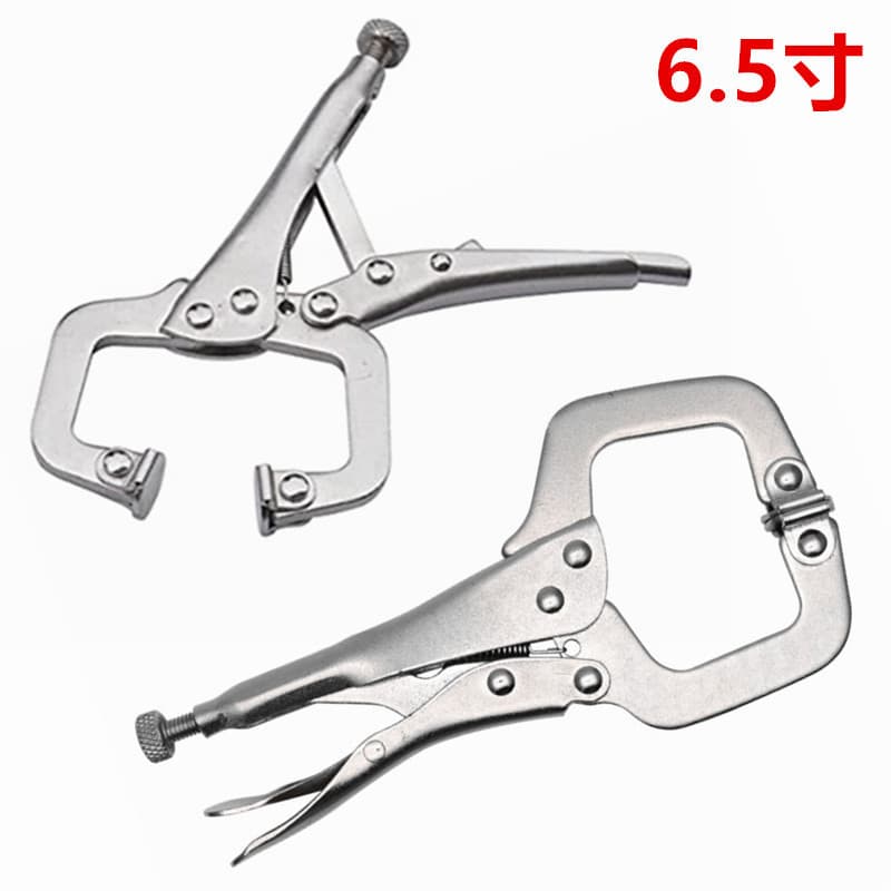 6.5-inch C-type smooth handle locking pliers, flat mouth adjustable head reverse strike metal clamp, clamping tool.