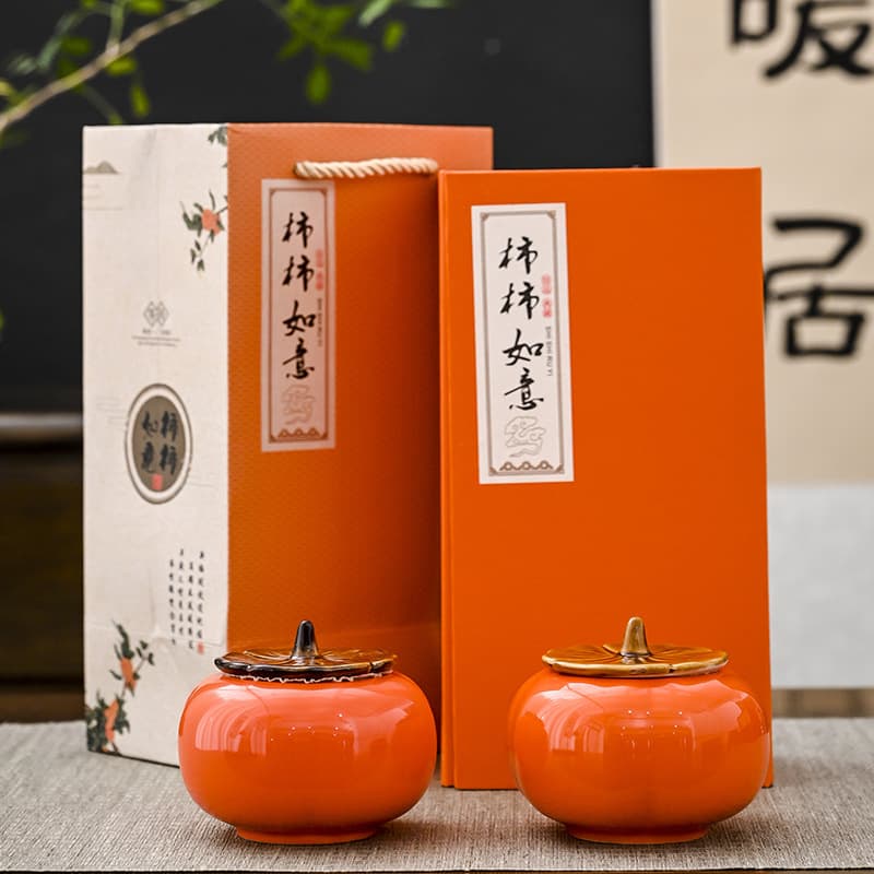 Persimmon-Shaped Ceramic Sealed Tea Canister, Wedding Favor Gift, Elegant Candy Jar, Practical Moisture-Proof Storage Container