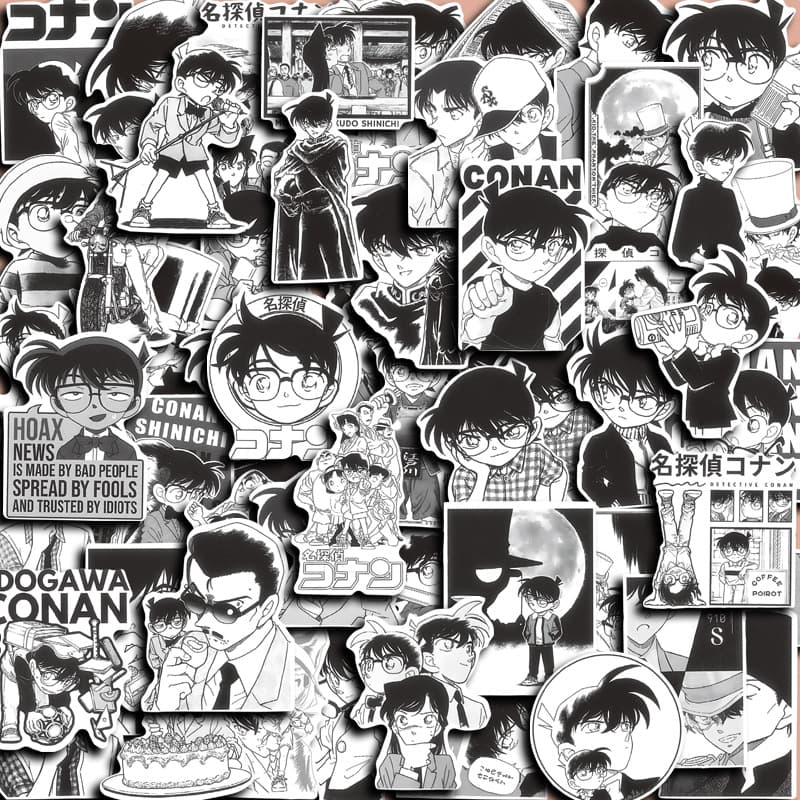 Cross-border Amazon Wholesale Journal Stickers Black and White Conan 60pcs Japanese Manga Shinichi Kudo Decorative DIY Stickers