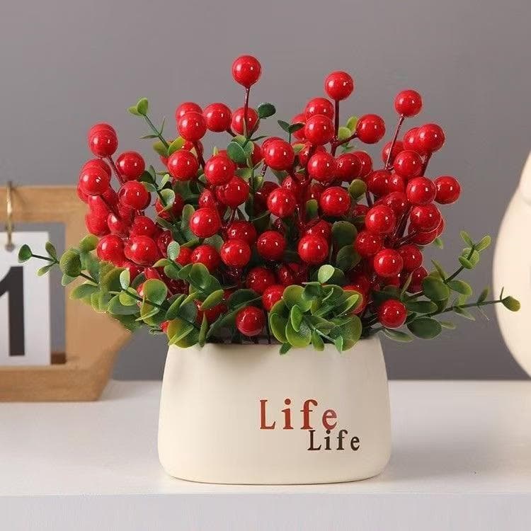 Simulated Red Berry Fortune Fruit Life Vase Decoration, Wishing Peace and Joy, Housewarming Auspiciousness, Festive Flower Art, New Year Decoration Floral Arrangement