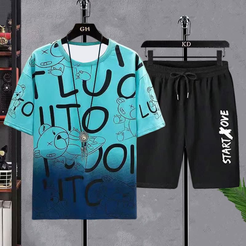 Trendy Men's Short Sleeve T-shirt Set Youth Student Gym Outfit Cool Sporty Suit For Teenagers Big Boys