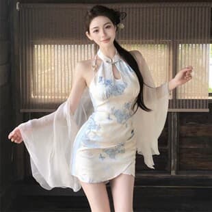 New Chinese Style Cool Print Sleeveless Modified Cheongsam Dress Women Elegant Vintage Super Fairy Bodycon Short Skirt