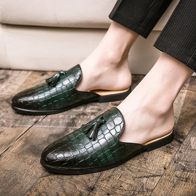 British Fitting Room Half-Slip-On Leather Shoes, Tassel Brogue Oxfords, Men's Dress Shoes, for Amazon, Wish, LAZADA