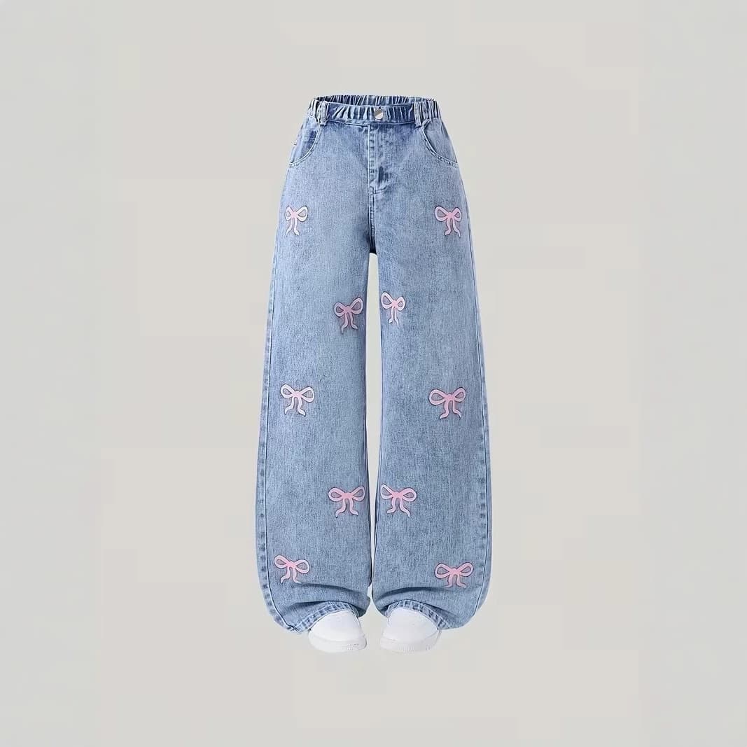 Cross-border Girls' Spring and Autumn Jeans New Arrival Older Girls Loose Casual Straight-Leg Pants Children's Stylish Versatile Wide-Leg Trousers