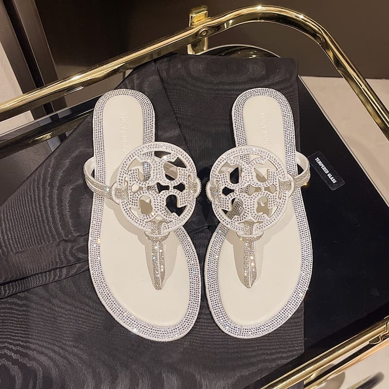 Women's Summer Cross-Border Wholesale Beach Sandals Leather Rhinestone Slippers